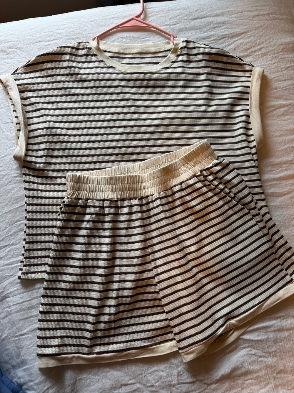 Women’s Cream & Black Stripe Short Set